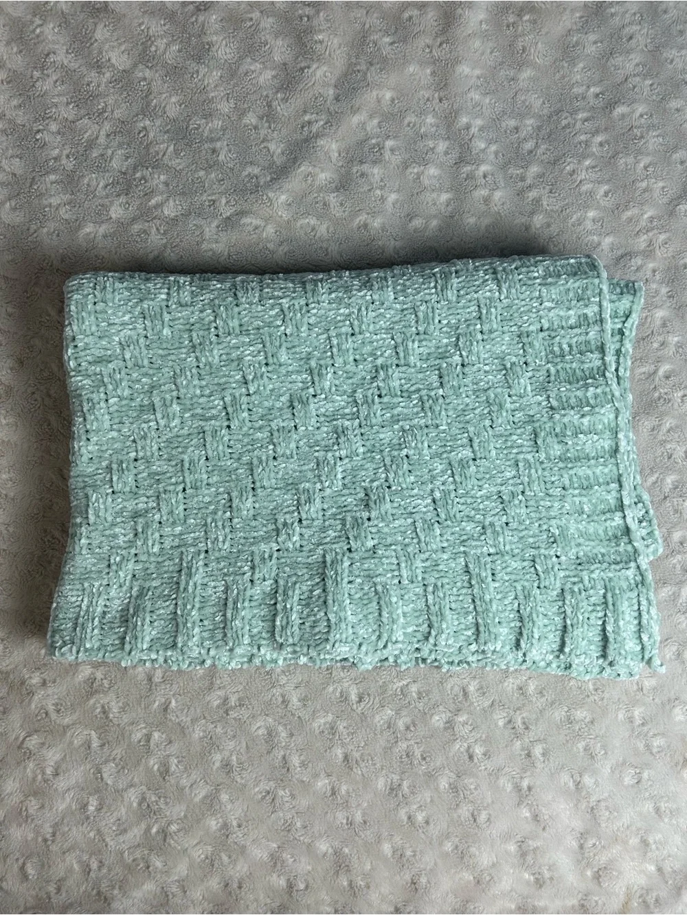 Little Journey Aldi Green Chenille Baby Blanket Lovey Soft Plush Sweater Knit
